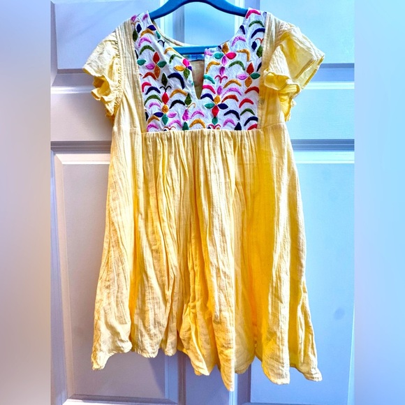 MER ST. BARTH EUC Sz 6 Yellow Kids Cotton Dress with Embroidered Detail - Picture 4 of 4